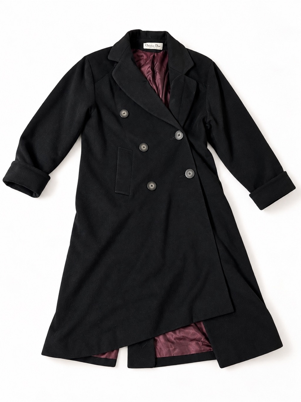 Vintage Christian Dior Wool Double Breasted Coat Black Size 6